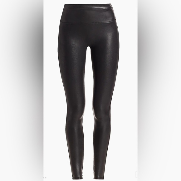 SPANX Pants - Spanx Faux Leather Leggings black shaping waistband moto